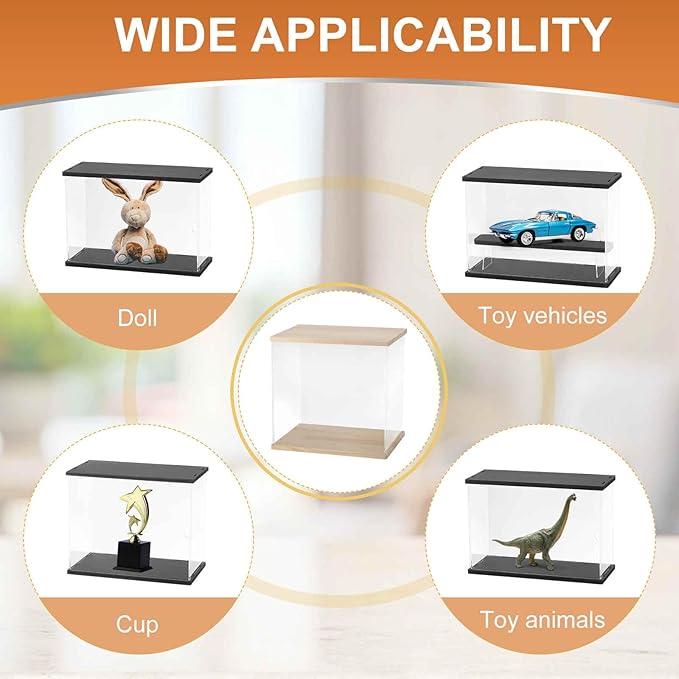 MECCANIXITY Clear Display Case, 4 Layer Acrylic Figure Display Case Clear Display Boxes for Collectibles, Figures Model Toys Home Storage(with Square LED Light, 13x9x12 Inch Wood Base)