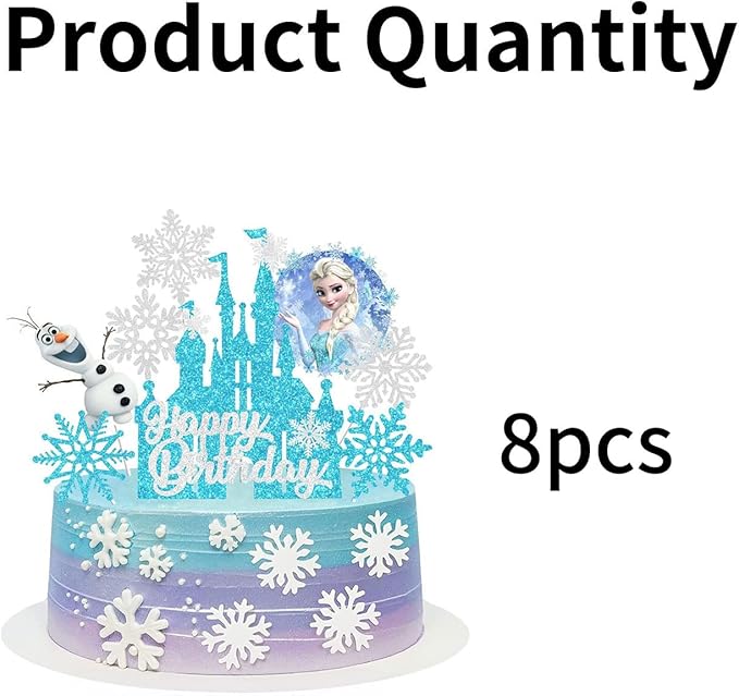 8 Pcs Cute Anime Birthday Cake Toppers, Snow Theme Princess Cake Decorations for Ice Party Supplies
