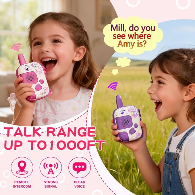 Walkie Talkie Suitable for Children Aged 3-9-2 Outdoor Adventure Toys with a Call Range of 1000 feet, Unicorn Toy, Birthday Gift, Easter Gift, Valentine's Day Gift for Children Aged 4 to 8