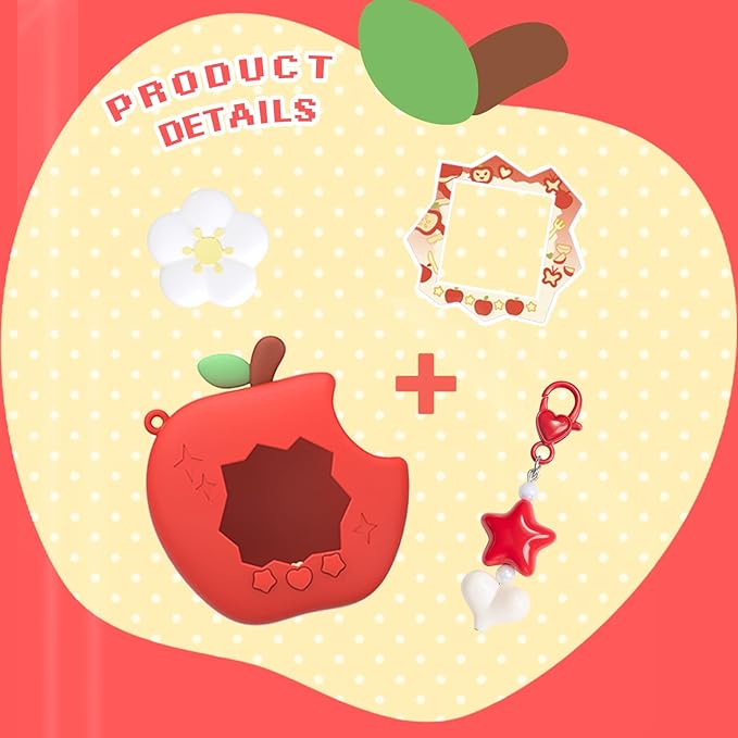 Apple Case for Tamagotchi Paradise, 4-iaradisen-1 Shockproof Silicone Protective Cover Kit with Faceplate, Flower Dial Cap & Charm, Kawaii Accessories for Girls & Adults (RED)