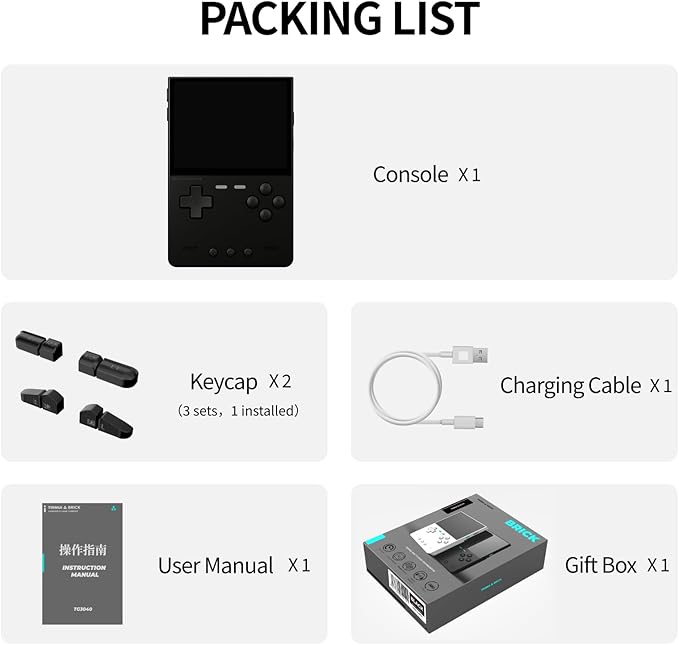 TRIMUI Brick Hammer Retro Handheld Game Console – Metal CNC Aluminum Alloy Body, 3.2" IPS Screen, 8GB Storage, Expandable to 1TB, Built-in 3000mAh Battery Black-64G