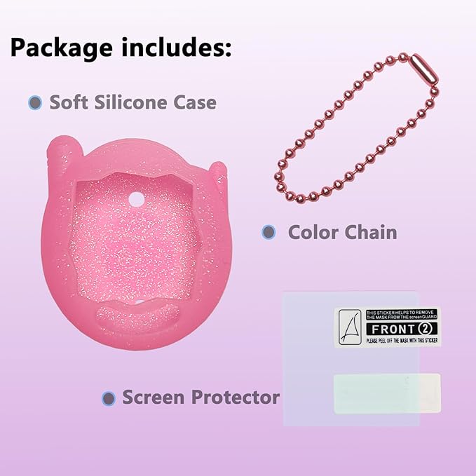 JCHPINE Silicone Cover Case for Tamagotchi Connection Virtual Reality Pet, Screen Protector for Tamagotchi Connection Electronic Pet Accessories (Silicone Case and Screen Film) (Pink)