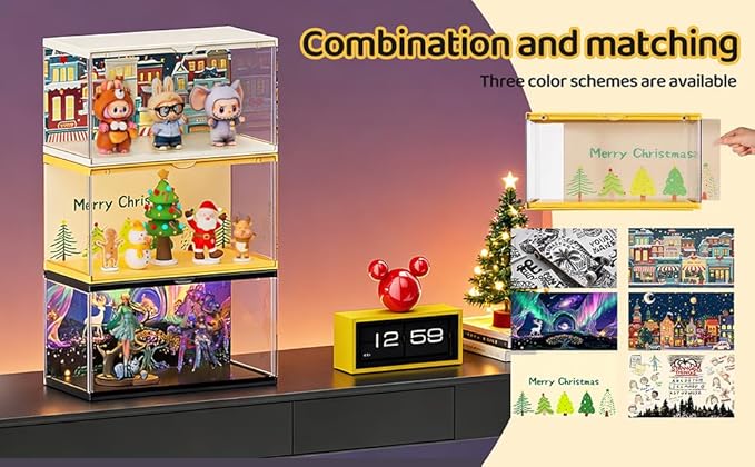 Clear Display Cases for Collectibles - Dustproof Display Cabinet with Removable Backdrop, DIY Scene Setup for Action Figures & Model Collections (Cream)