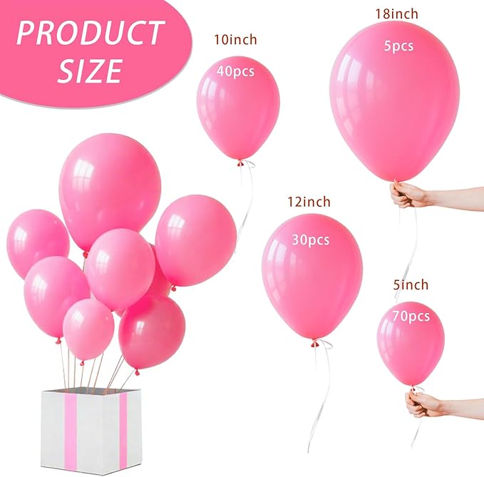 Pink Balloon,145pcs Pink Latex Balloons Arch Kit Different Sizes 18 12 10 5 Inch,Balloon Garland Arch for Birthday Party Graduation Wedding Girl Baby shower Mother Day Decoration
