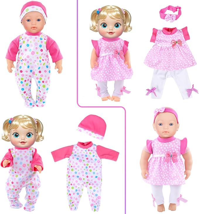 iBayda 10 Sets Doll Clothes & Accessories - Playtime Outfits with Hats and Headbands for 10/12/14 Inch New Born Baby Dolls (No Doll Included)