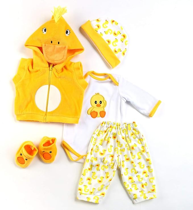 Reborn Baby Dolls Clothes 22 inch Outfit Accessories Yellow Duck 5pcs Set for 20-22 Inch Reborn Doll Newborn Girl&Boy