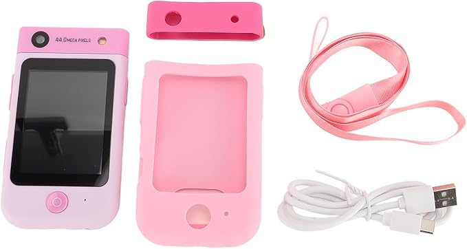 48MP 1080P HD Kids Smart Phone, 2.8in Touchscreen Camera with Autofocus, 180° Rotating Lens, Music Player, Games, Voice Recorder, for Boys Girls, with Carton Stickers (Pink Rabbit)