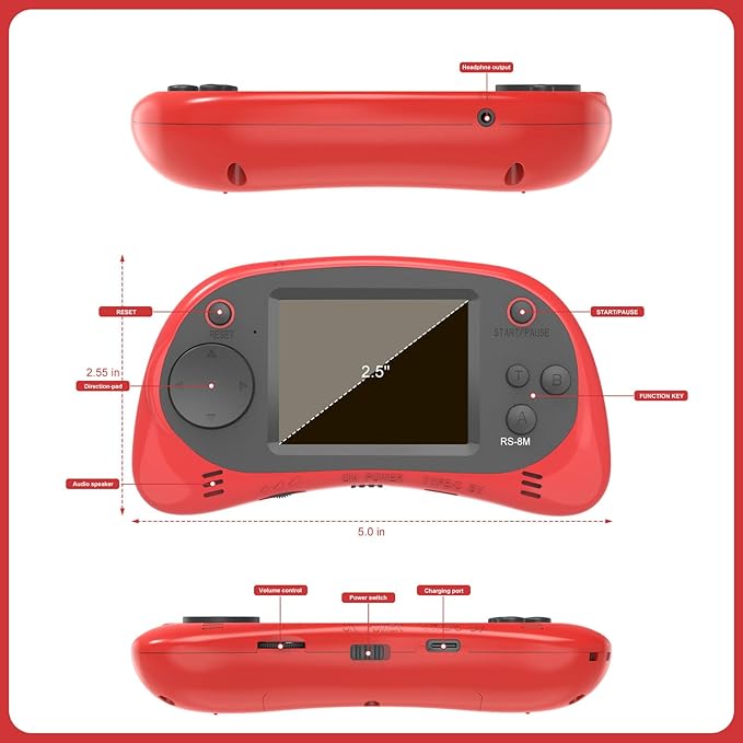 Handheld Games for Kids -16 Bit Retro Video Game with 220 HD Electronic Games - 2.5'' IPS Portable Travel Game Gifts for Boys Girls Ages 4-12