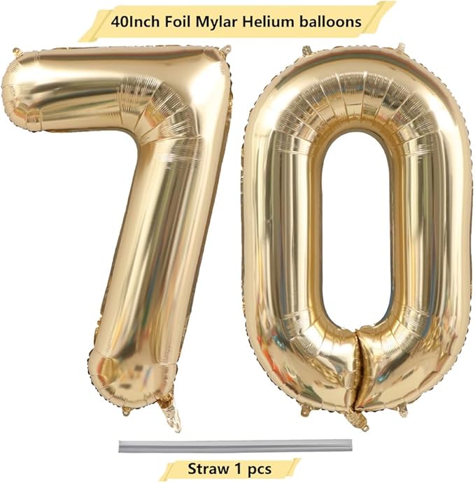 40 Inch Light Gold 70th Birthday Balloon,White Gold Giant 70 Foil Mylar Helium Large Number Balloon,Champagne Gold 70th Birthday Decorations for Women Men Anniversary Events Party Decor Supplies