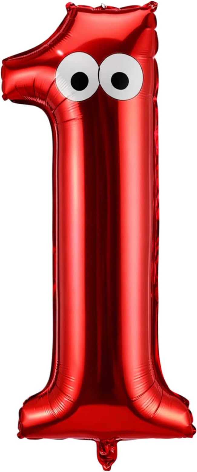 Red Monster Number 1 Balloons 40 Inch Red Monster Theme Birthday Party Decorations Large Foil Balloons for Cartoon Birthday Party Backdrop Celebration Supplies