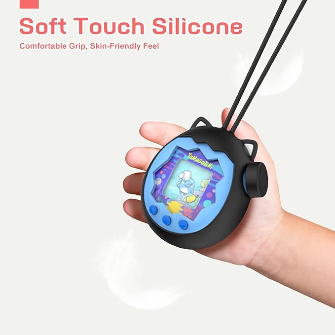 for Tamagotchi Paradise Silicone Case–Soft Protective Cover with Lanyard,Shockproof Dustproof Shell for Tamagotchi Electronic Pet Toy[Black]