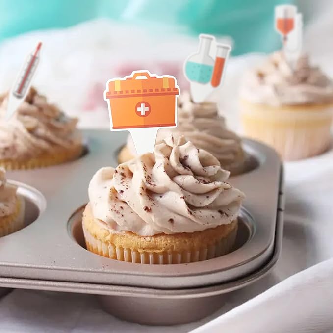 Medical Theme 24 pcs Cupcake Toppers, Mini Doctor Nurse Party Supplies Favors,Cake Picks For Birthday Anniversary Wedding Engagement Dessert Party Decorations