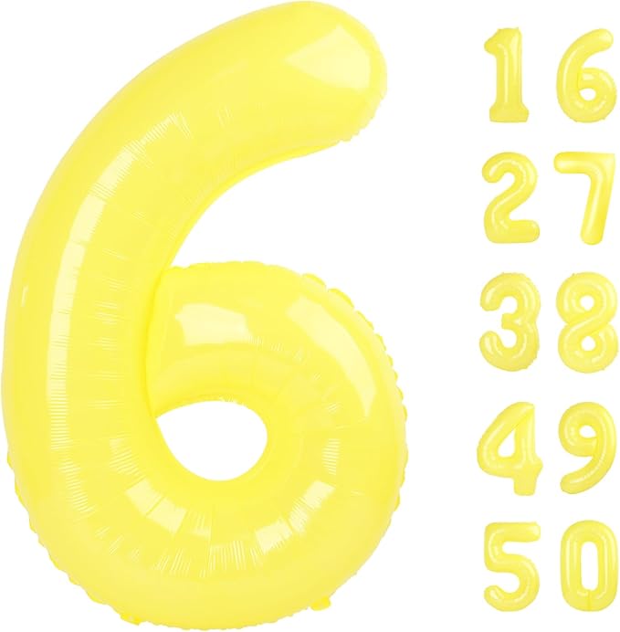 40 Inch Macaron Yellow Balloon Number 6 Balloons,6 Foil Mylar Helium Large Digital Balloon Macaron Yellow Birthday Numbers Jumbo Balloons 16th or 61st Anniversary Party Decorations Supplies