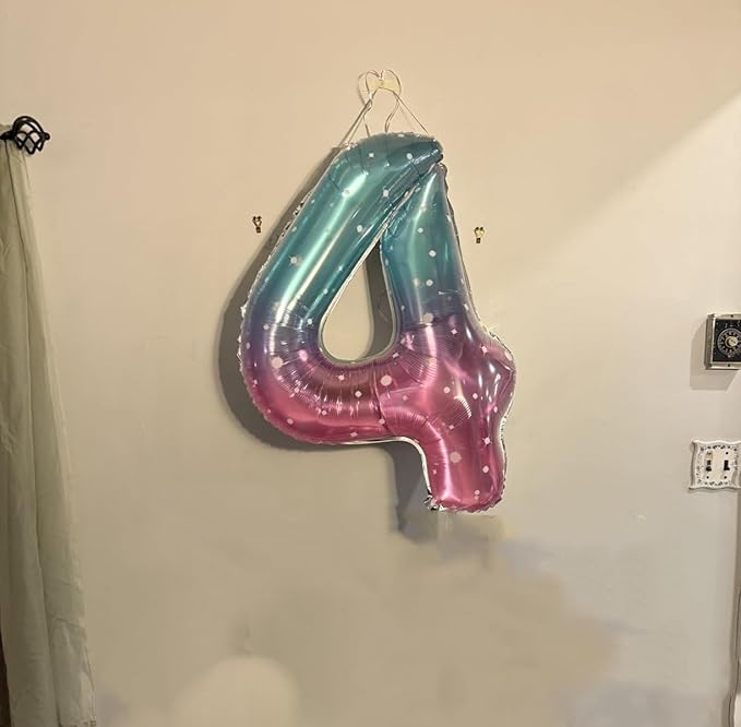 40 Inch Large Numbers Balloon, 4 Pink Purple Blue Ballon for 4th 14 40 44 Birthday Party, Balloon 4 Number for Graduations Wedding Supplies