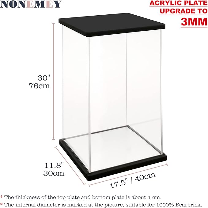 NONEMEY Clear Acrylic Display Case with Remote Control Light for 1000% Bearbrick, Dustproof Model Showcase Organizer Box, Display Case for Collectibles Bearbrick (15.7×12×30inch,40×30×76cm)
