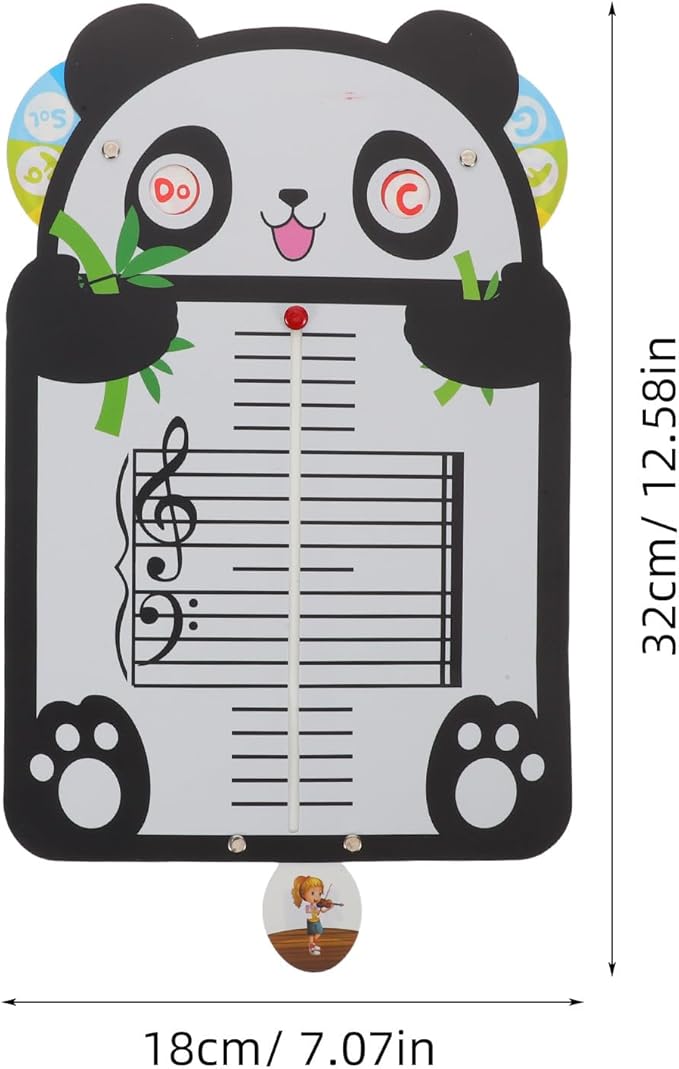 Music Note Board: Rhythm Learning Card for Music Education - Cartoon Panda Musical Note Card for Kids Beginners - Five-Line Staff Learning Tool