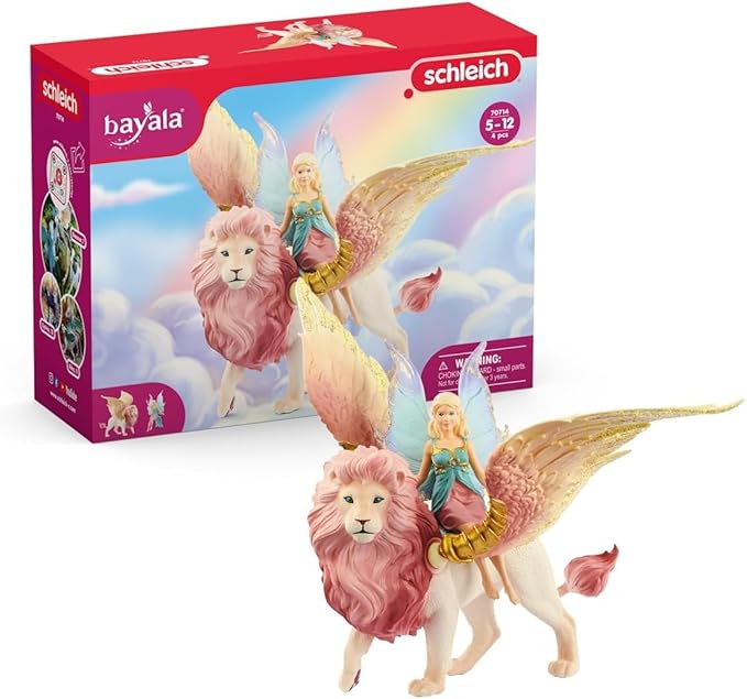 Schleich Bayala - Winged Fairy and Flying Lion Toy Set for Girls and Boys - Moveable Pink Lion and Cute Magnetic Blue Fairy Action Figure - Magical Animal Figurine Playset for Kids Ages 5+ | 70714