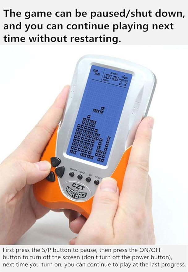 CZT Retro Brick Game Console Big Blue Backlight Screen Built-in 23 Games Tank Battle/Racing Can Plug Headphone Nostalgic Puzzle Pocket Handheld Porable Machine Children's Toys (Orange)
