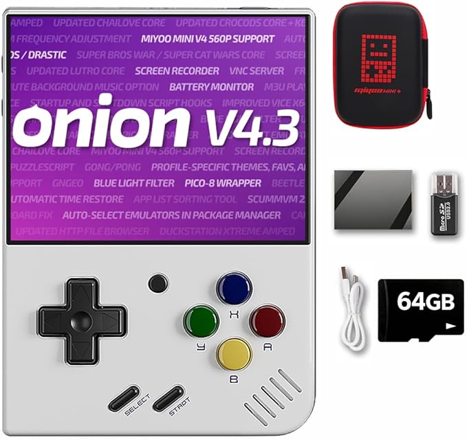 Miyoo Mini Plus OnionOS Retro Handheld Game Console with 20+ Emulator, 3.5-inch 640*480 Screen 3000mAh, Gift for Men & Women with Portable Case, White