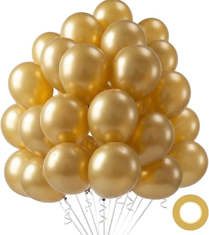 LovesTown 110PCS Gold Balloons, Gold Latex Balloon for Birthday Baby Shower Graduation Engagement Anniversary Wedding Party Supplies Garland Arch Retirement Tea Casino Disco Decoration,12 Inches