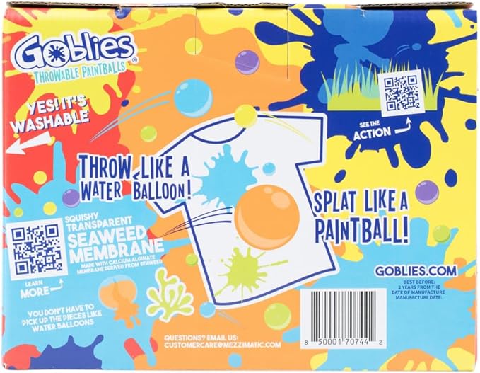 Goblies - Throwable Paintballs. Washable, Nontoxic, Plant-Based Toy for Outdoor Fun Games for Kids 6+. (120 Count, Red/Orange/Yellow)