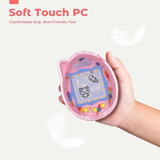 Protective Case for Tamagotchi Connection – Clear PC Hard Shell Cover for Tamagotchi Connection Electronic Pet,Waterproof Sweatproof Washable Shockproof Anti-Drop 360° Full Protection(Clear+Pink)