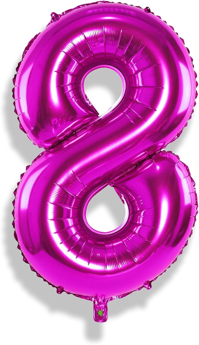 40 Inch Hot Pink Number Balloons, Big Self Inflating Foil Number 8 Balloons for Kids 8th Birthday, Balloon Decorations 0-9 Set for Girls Women 18th Birthday Party Decor Anniversary Party Supplies