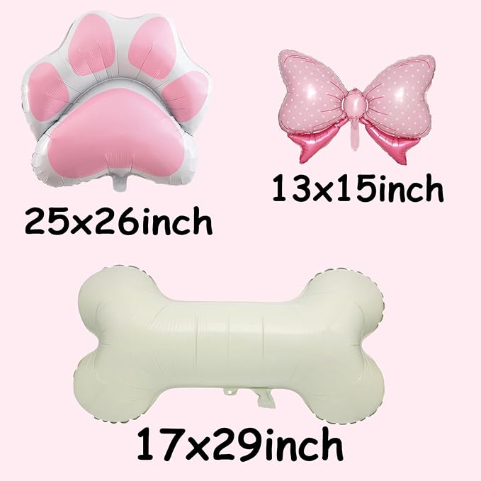 10 Pieces Dog Balloons Set Include 2Bone Foil 3 Dog Paw Balloons and 5 Mini Bow Birthday Party Decorations