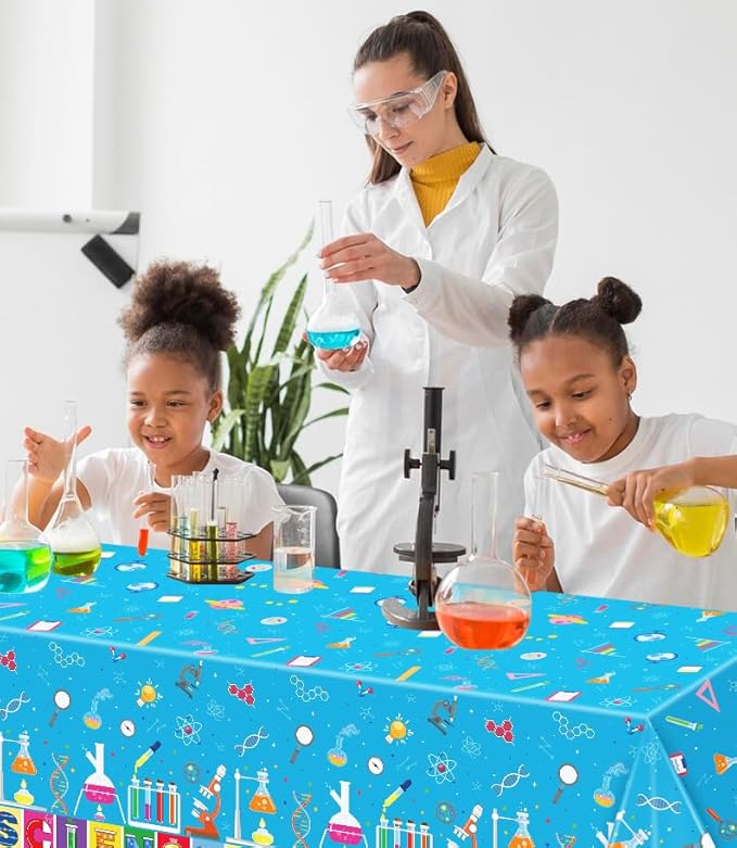 4 PCS Science Tablecloth Decorations Mad Scientist Theme Birthday Party Supplies Science Table Cover Rectangular  51 x 86in Laboratory Table Covers for Lab Party Decor