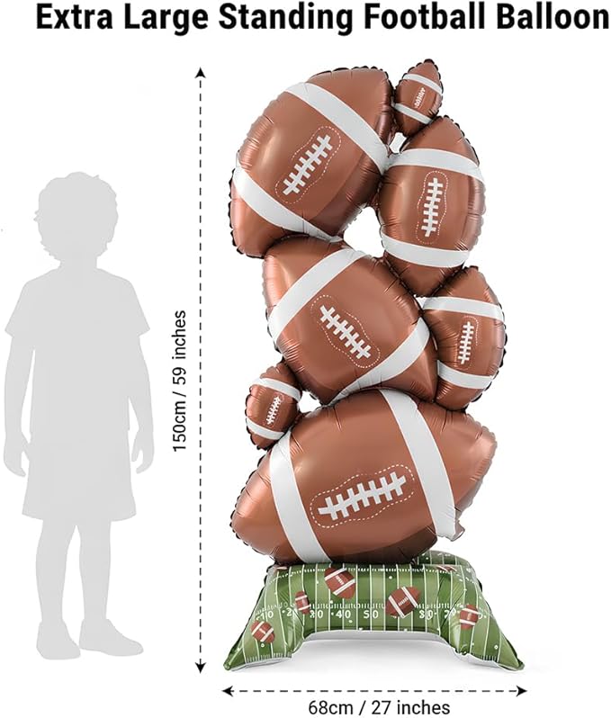 Football Party Supplies, 59 Inch Standing Football Balloons Pile for Party Decorations, Sports Theme Birthday, Game Day Celebration, Outdoor & Indoor Photo Backdrop