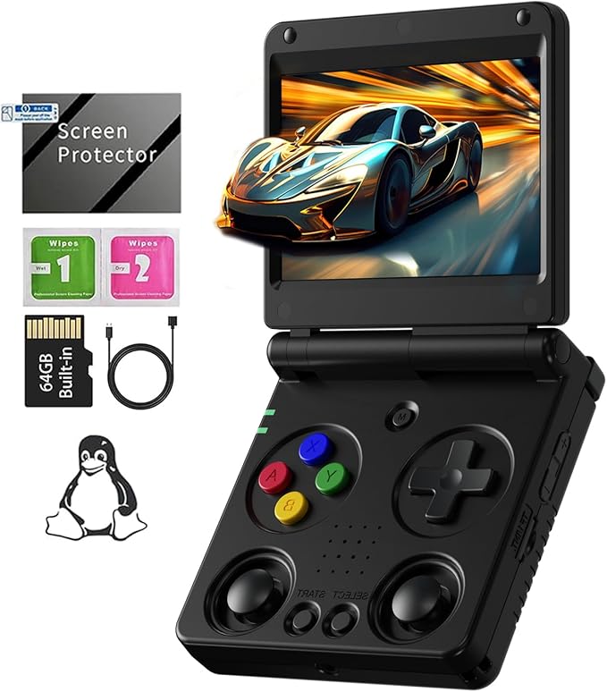RG34XXSP Retro Handheld Game Console RG34XX SP Retro Gaming Console with 64G Preloaded 5000+ Games,3300 mAh Battey,Portable Pocket Arcade Support 30+ Simulators 5G WiFi Bluetooth HD Black
