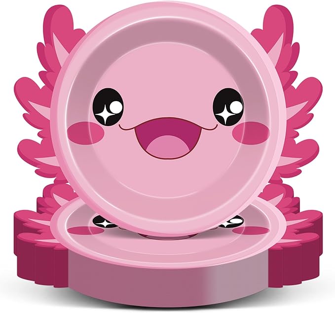 60Pcs Pink Axolotl Shaped Birthday Party Decorations Reptile Animals 7 Inch Dessert Plates Plates Cartoon Dinner Disposable Tableware Set for Kids Girls Party Baby Shower Supplies Favors
