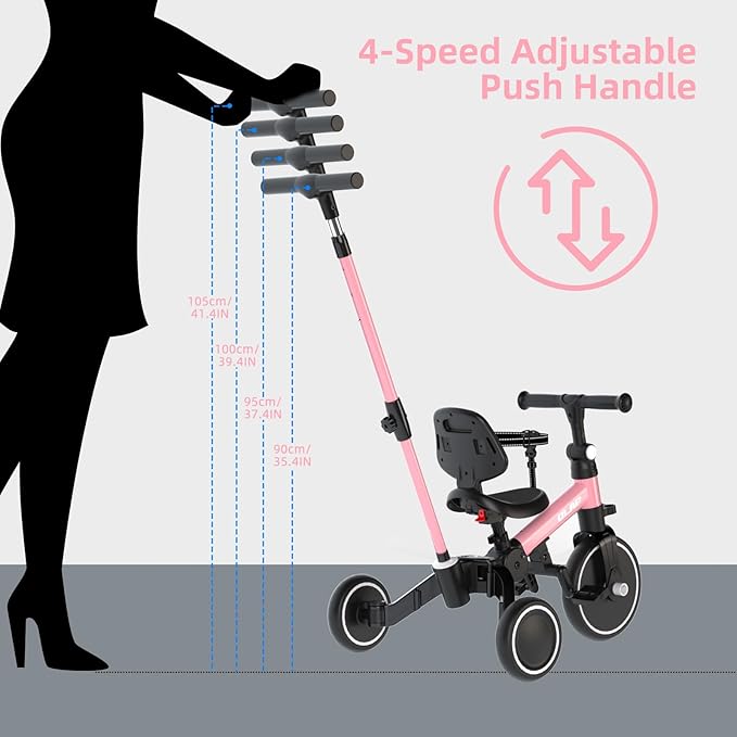 Glaf Tricycle for Toddlers 1-3 Toddler Bike with Push Handle 2-4 Years Baby Bike Toys for 2 Years Boys and Girls Balance Bike with Adjustable Seat Height and Backrest Birthday Gift (Pink