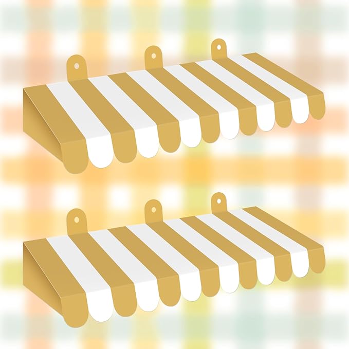2 Piece Circus Awning Decoration 3D Carnival Tent Awning Wall Decorations for Circus Theme Party, Carnival Stand, Party Favors Supplies (Gold and White)