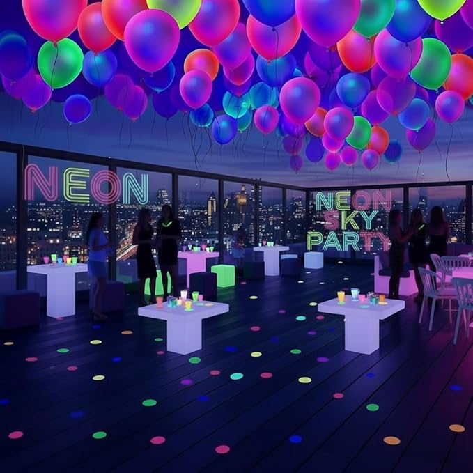 100 Pcs 12 Inch Thick UV Neon Balloons, Glow Party Balloons UV Black Light Balloons Glow in the Dark for Birthday Decorations Wedding Party Supplies, Blacklight Reactive Fluorescent Latex Balloons