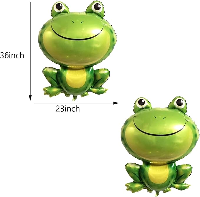 4PCS Large Green Frog Mylar Foil Balloons for Animal Themed Birthday Party Decoration Supplies