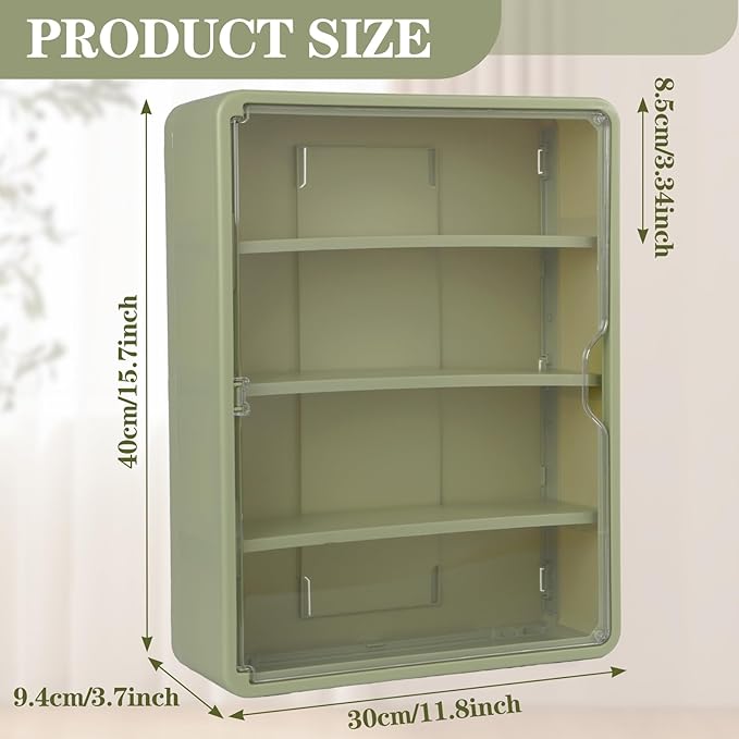 4-Tiers Clear Display Case for Figures, Wall-Mounted Display Box with Adjustable Shelves, Dustproof Display Cabinet Organizer for Mini Figures, Blind Box Toys and Collectibles (Green)