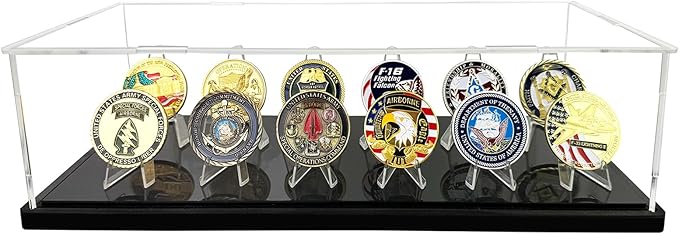 Acrylic Military Challenge Coin Display Case,Self-Assembly Coin Display case Medal Display,Coin holders for collectors,Coin Rack Display Gifts for Casino Poker Chip Collectibles include 12 coin holder