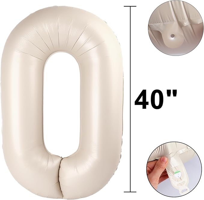 40 Inch Milk White Balloon Number 0 Cream Balloons,Jumbo Mylar Foil Helium Balloon for 10 20 30 40 50 60 70 80 90 100 Birthday Digital Balloons for Birthday Party,Wedding Anniversary Party Decorations