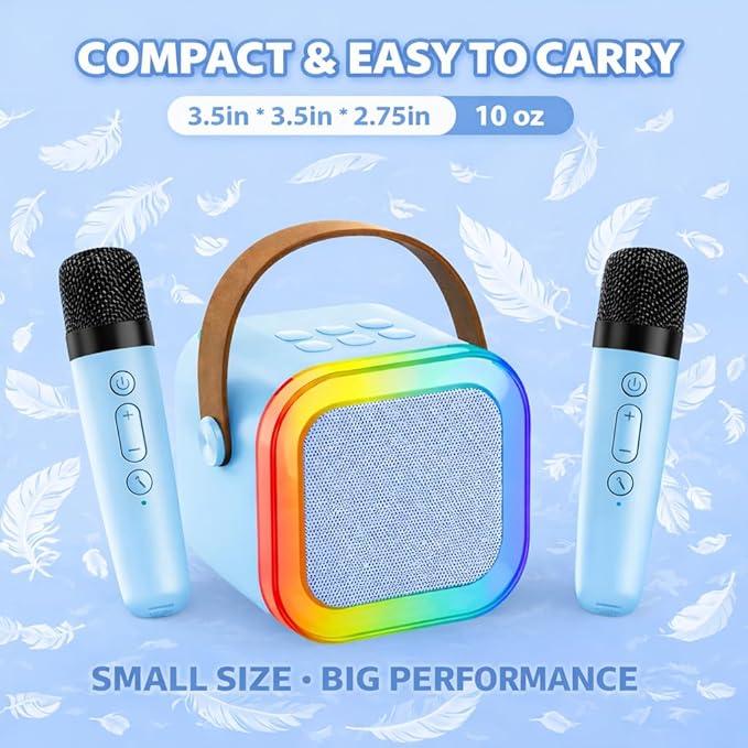 Karaoke Machine for Kids, Portable Bluetooth Speaker with 2 Wireless Microphones, Christmas Birthday Gift Toy Ideas for Boys and Girls Ages 4, 5, 6, 7, 8, 9, 10, 12+ Years Old (Blue)