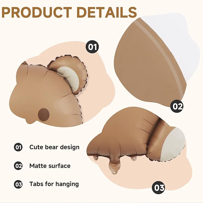 11 Pcs Bear BalloonsTeddy Bear Balloon Kit - Brown Foil & Latex Matte Anti-Reflective, Bear Baby Shower Beary First Birthday Party Decor, 12-40 Inch Large Bear Head Number 1 Rainbow Balloons