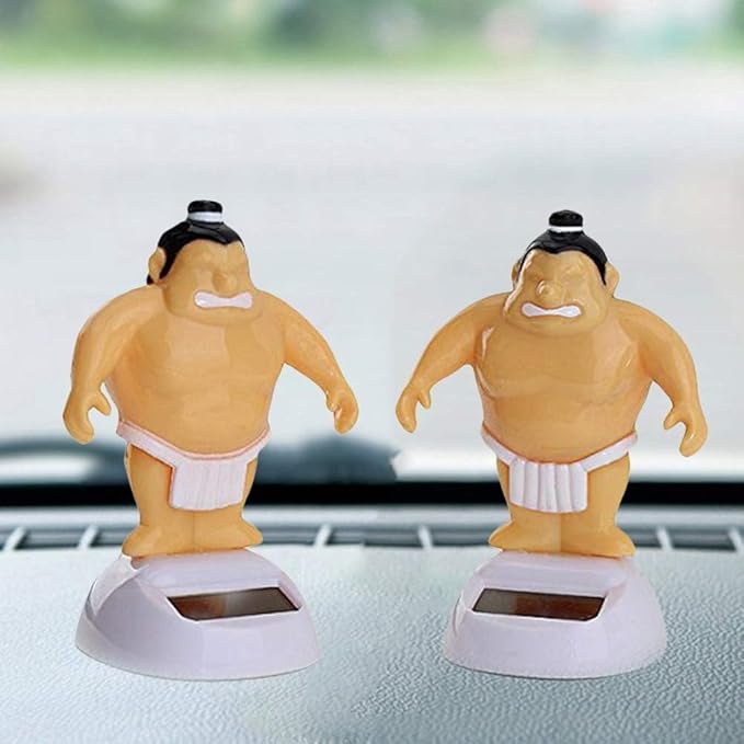 Yellow Sumo Wrestler Solar Power Swinging Car Interior Dashboard Ornament Gift Learning and Education