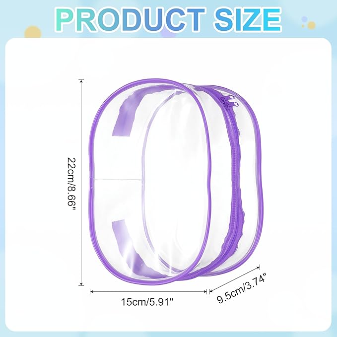 uxcell Figure Display Bag, 6 x 3.7 x 8.7 Inch PVC Oval Portable Dolls Pouch Carrying Case Storage Bag Keychain Charm for Showing Off Boxes Dolls, Purple