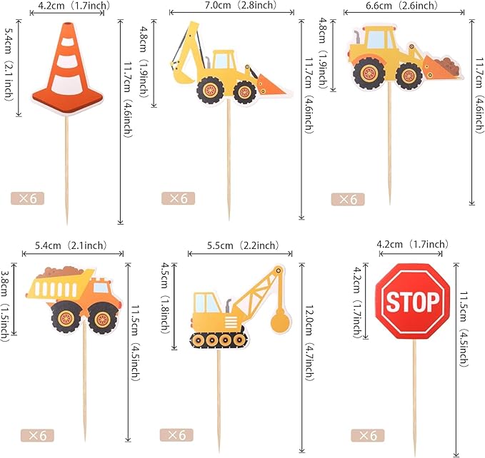 36 Pack Construction Cupcake Toppers Dump Truck Excavator Tractor Party Stop Sign Cupcake Picks Kids Birthday Construction Theme Baby Shower Party Cake Decorations Supplies
