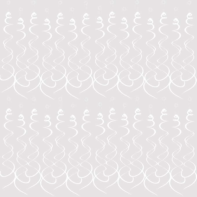 30 Pieces Hanging Swirl Party Decorations Foil Decorations Ceiling Swirl Spiral Hanging Plastic Streamer for Ceiling Birthday Graduation Wedding Celebration Baby Shower Party Supply (White)