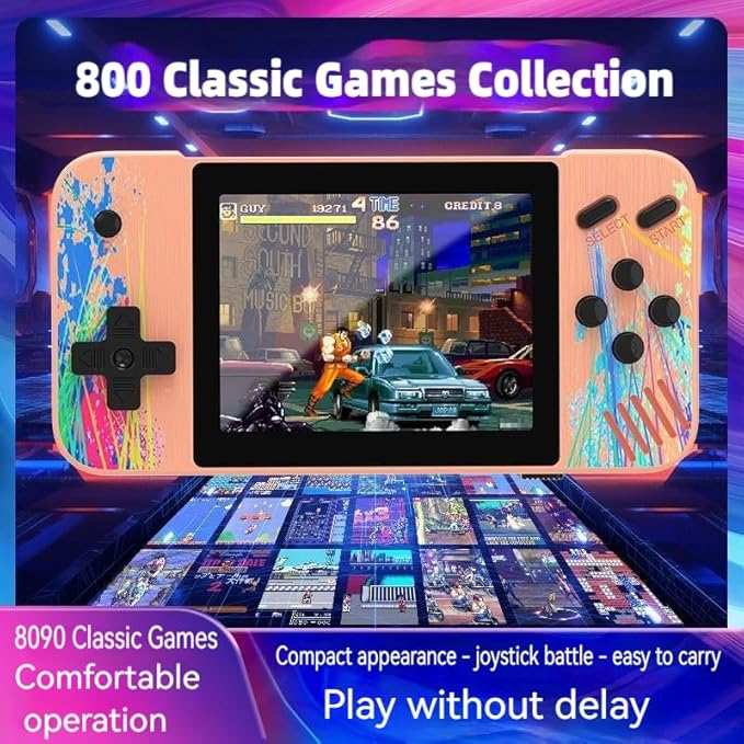 Retro Handheld Game Console, 3.5-inch HD Screen, 800 Classic Games, Single Player or 2-Person Game Mode, Gameboy，Retro Gaming Console，Grey/Pink (Pink)