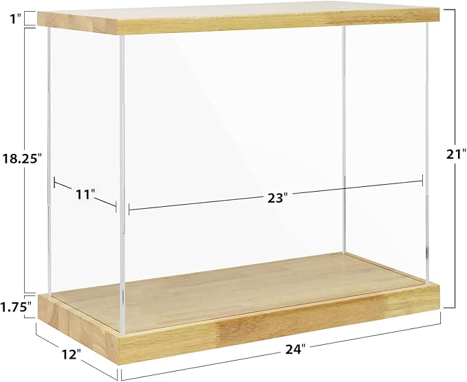 BenchPro Clear Acrylic Display Case for Trophy, Collectibles, Assemble Cube Display Box Stand Dust Proof Protection Showcase for Action Figures Toys. (1.75" & 1" Thick Wood, 21" H x 24" L x 12" D)