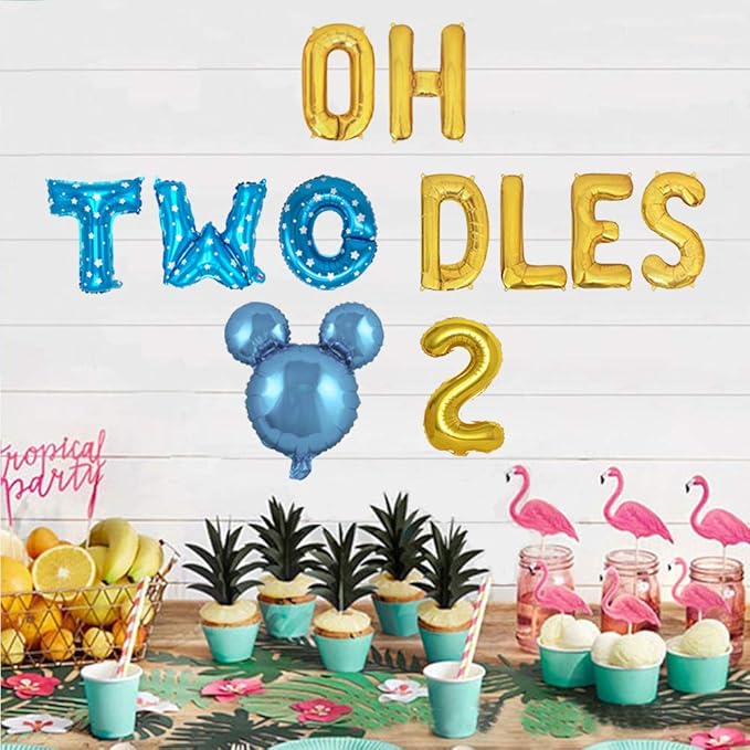 Oh Twodles Birthday Balloons Banner Party Supplies Number 2 Balloon for 2nd Second Boy Birthday Party Decoration 13PCS Kit of Geloar (Blue)