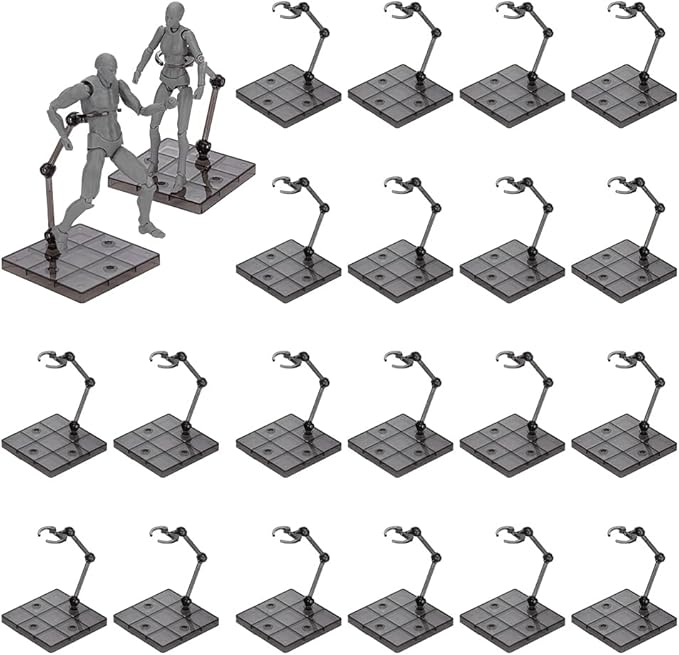 FINGERINSPIRE 24PCS Adjustable Black Action Figure Stand Holder Square Base Display for Action Figure Collectible Model Bendable Support Arm Durable Plastic Base for Model Display Supply