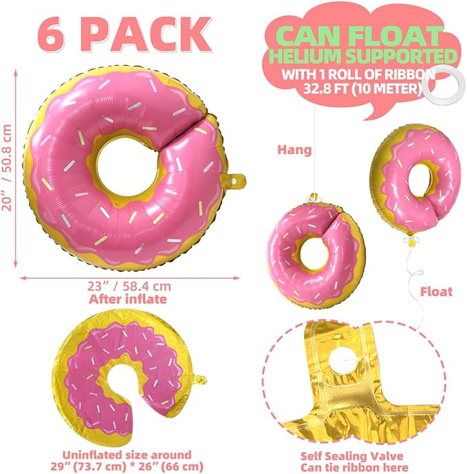 Pink Donut Shaped Balloons Dessert Food Food Cake Sweet Candy Decoration, 6 Pack Sprinkle Donut Balloons Sweetmeat Doughnut Time Party Supplies For Grow Up Party Supplies Baby Shower Wedding Christmas